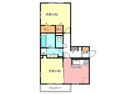 モアサンハイム(2DK/3階)の間取り写真