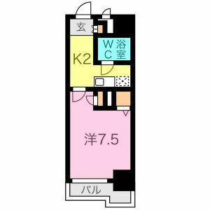 ライオンズマンション名駅西(1K/2階)の間取り写真