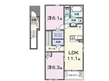 ロイヤル 信濃 B(2LDK/2階)の間取り写真