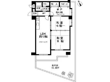 甲南オークス岡本(2LDK/1階)の間取り写真