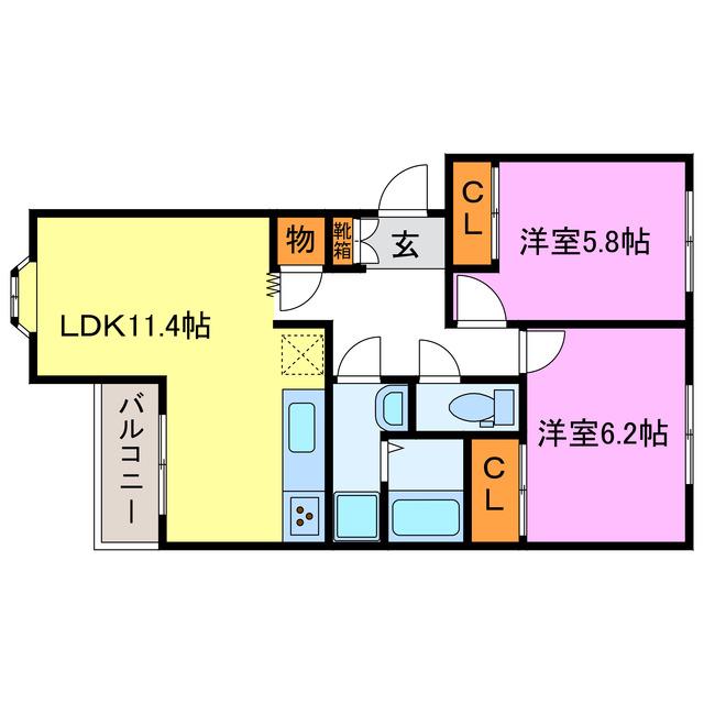 ジョイフルメゾン(2LDK/2階)の間取り写真