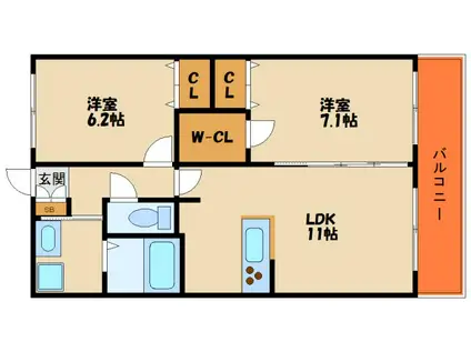シャンブルミーク(2LDK/2階)の間取り写真