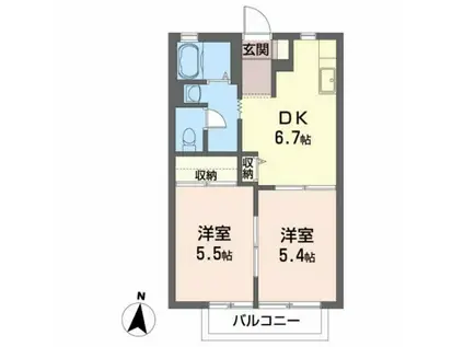 ラフィーネかみのやま(2DK/1階)の間取り写真