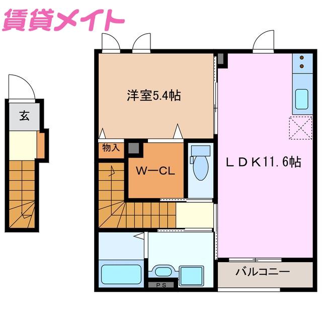 ラ・ビスタ(1LDK/2階)の間取り写真