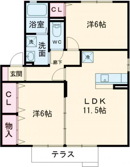 ナチュール北 A棟(2LDK/1階)の間取り写真