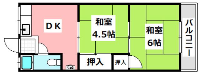 マンションコトブキ(2DK/4階)の間取り写真