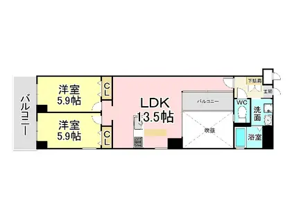 KSK門司港コアプレイスII(2LDK/4階)の間取り写真