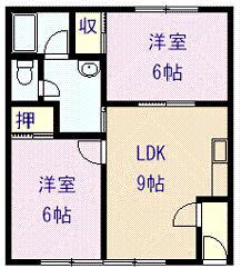 ラポール秋月(2DK/1階)の間取り写真