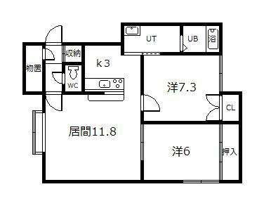 ハピネスハイツA・B(2LDK/2階)の間取り写真
