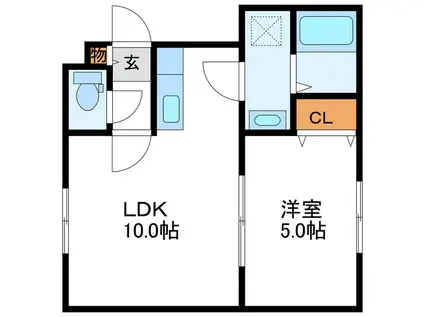 CREA北22条 クレア北22条(1LDK/1階)の間取り写真