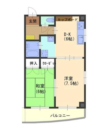 エルヴィエント花北(2DK/4階)の間取り写真