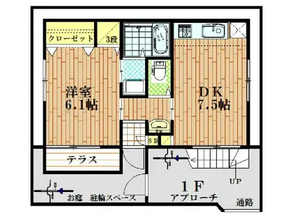 ドゥマン(1DK/1階)の間取り写真