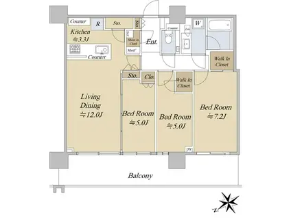 シティタワー新宿(3LDK/22階)の間取り写真