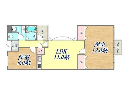 サンヒルズ芦屋Ⅰ(2LDK/4階)の間取り写真