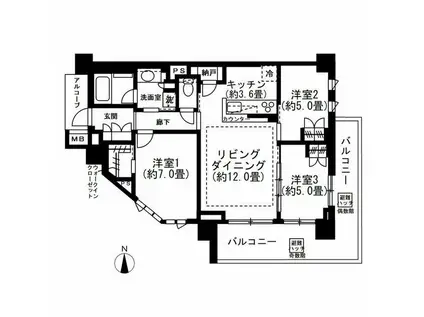 ザ・パークハウス西馬込(3LDK/5階)の間取り写真