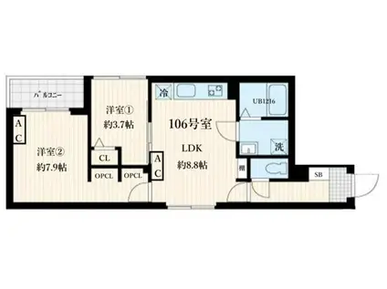 スクルド松陰神社(2LDK/1階)の間取り写真