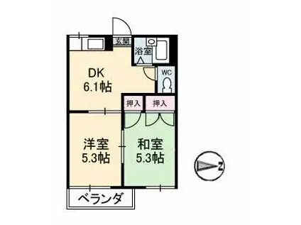 オーク津ノ井フレグランス A(2DK/2階)の間取り写真