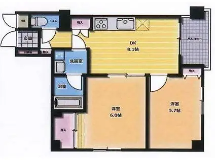 グランシャリオ国立(2DK/3階)の間取り写真