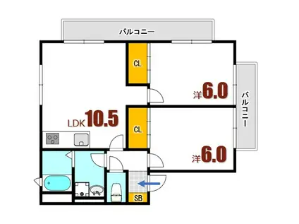 クレールSH(2LDK/2階)の間取り写真