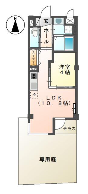 ユニヴァリィ麻生(1LDK/1階)の間取り写真