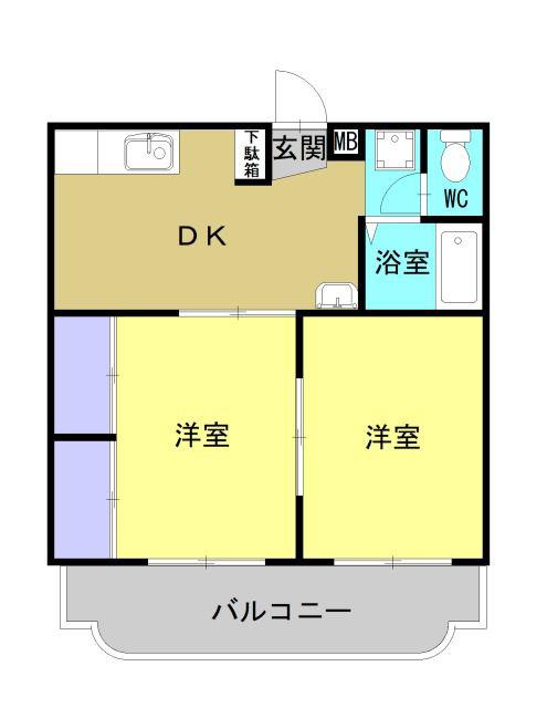 アスカビル(2DK/4階)の間取り写真