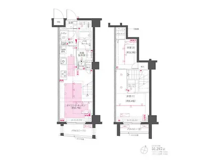 ZOOM渋谷笹塚SECOND(2DK/4階)の間取り写真