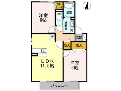 ベルデュールA棟(2LDK/2階)の間取り写真
