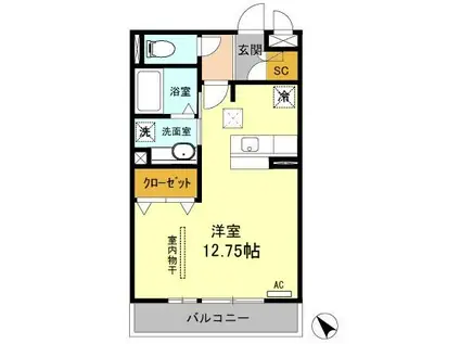 アーティストリー(ワンルーム/1階)の間取り写真