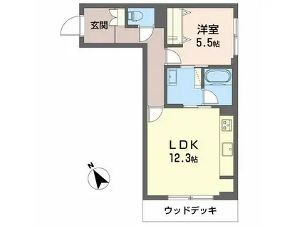ツヴェルフII(1LDK/1階)の間取り写真