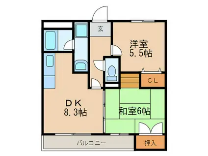 ウエストフィールド里中(2DK/1階)の間取り写真