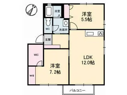 クレール山ノ代 B棟(2LDK/2階)の間取り写真