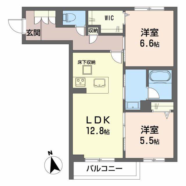 グランディア古川(2LDK/1階)の間取り写真