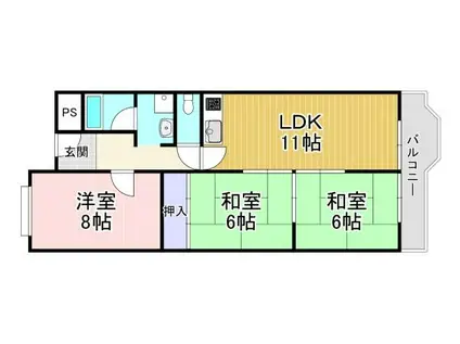 イトーピア向日B棟523(3LDK/5階)の間取り写真