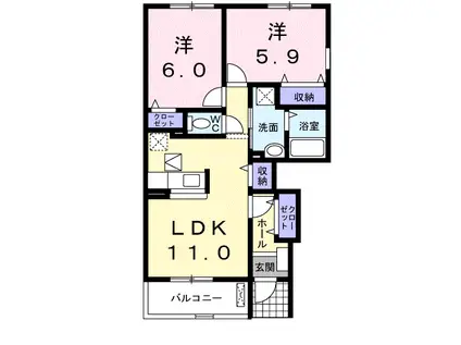 山陽新幹線 東広島駅 徒歩13分 2階建 築19年(2LDK/1階)の間取り写真