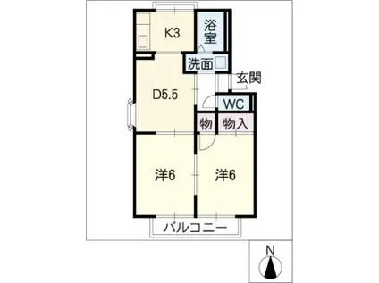 ウイングコートII(2DK/1階)の間取り写真