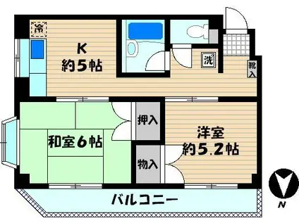 ハイツ熊野(2DK/2階)の間取り写真