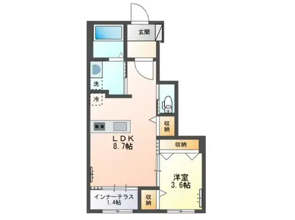 ボヌール(1LDK/1階)の間取り写真