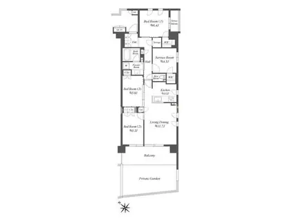 ザ・ケンジントン・レジデンス横濱片倉(3SLDK/1階)の間取り写真