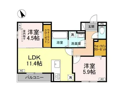 ディーレジデンス東川口 N(2LDK/2階)の間取り写真