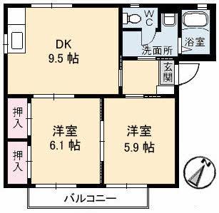 アーバンライフ西福原(2DK/2階)の間取り写真