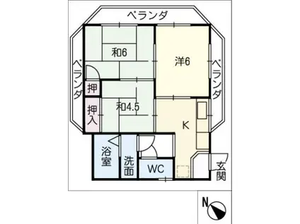 ローヤルシャトーウカワ201号(3K/2階)の間取り写真