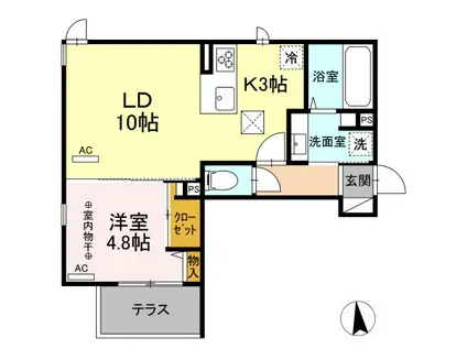 D-ROOM白萩町(1LDK/1階)の間取り写真