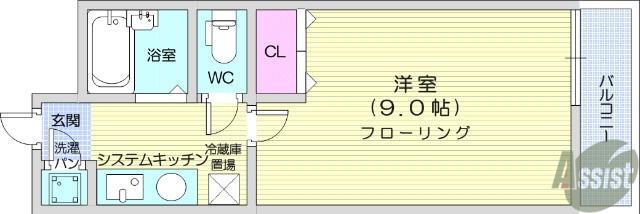 ヴァンデメール五橋(1K/9階)の間取り写真