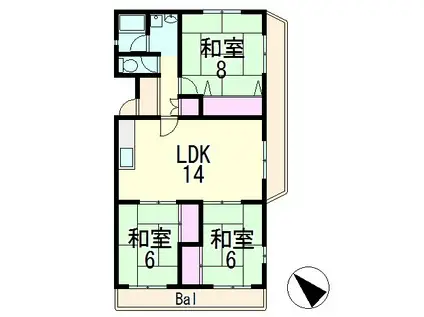 エーワンハイツ(3LDK/1階)の間取り写真