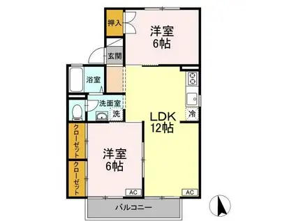 プラティア板谷B棟(2LDK/2階)の間取り写真