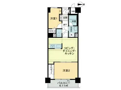 ライオンズマンション仙台堀川公園(2LDK/8階)の間取り写真