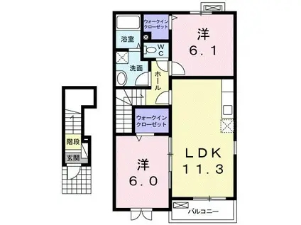 プラシード(2LDK/2階)の間取り写真