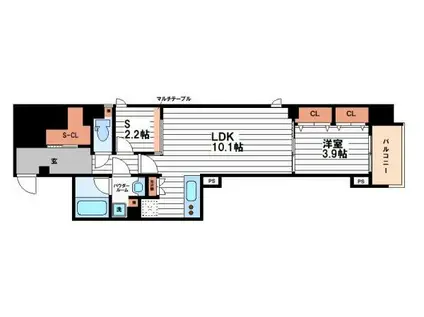 アーバネックス堺筋本町(1SLDK/7階)の間取り写真