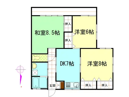 サンパレスII(3DK/1階)の間取り写真
