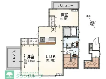 サンライズ登戸I(2LDK/3階)の間取り写真